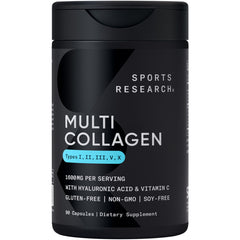 Sports Research Multi Collagen pills in front bottle support joint comfort and skin health.