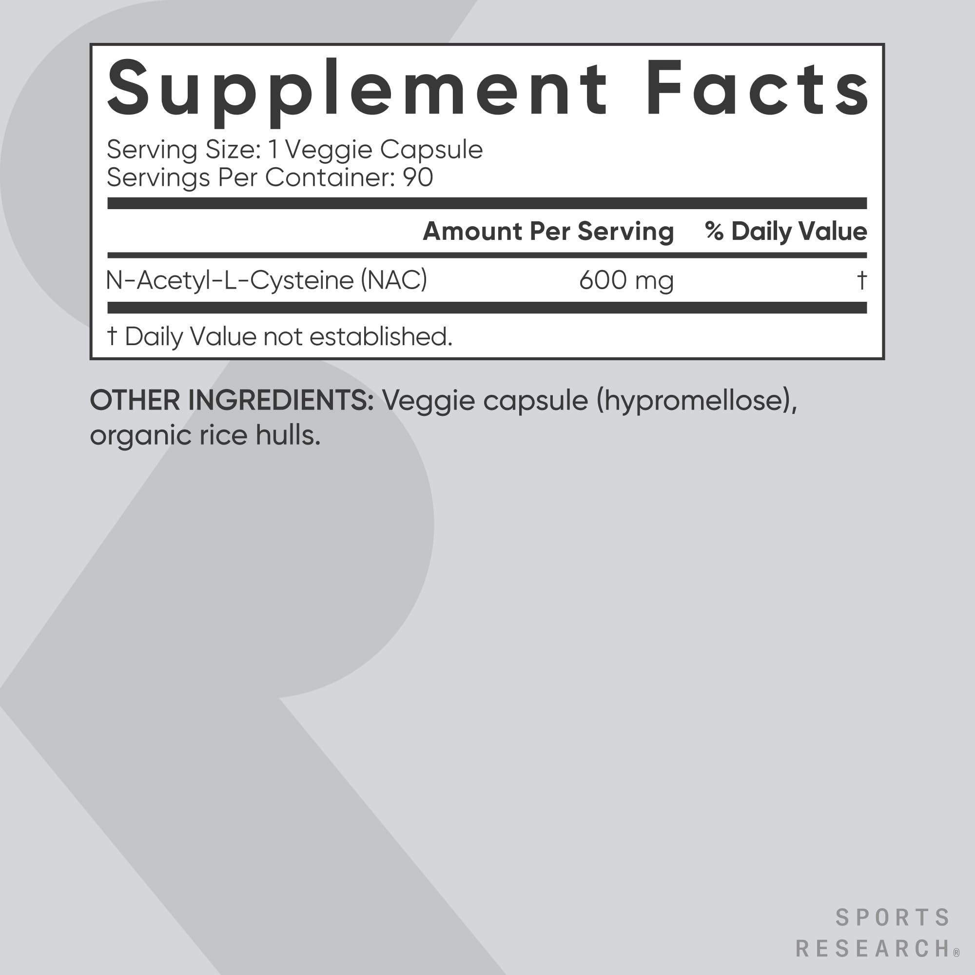 Sports Research NAC gluten-free label supports dietary preferences.