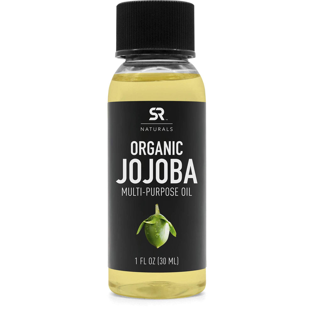 Sports Research Naturals Organic Jojoba Oil 1oz bottle for lightweight skin hydration.