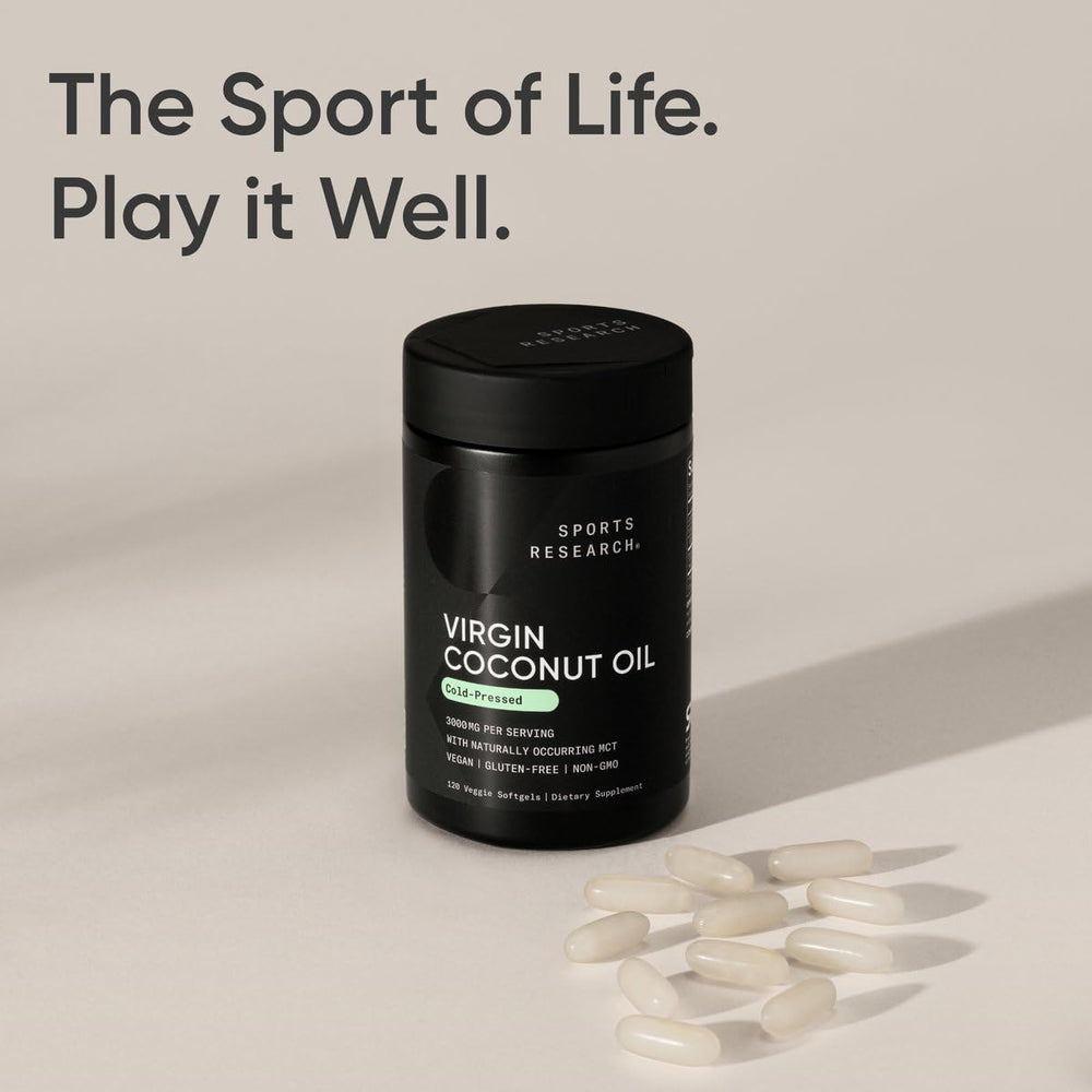 Sports Research non-GMO verified seal on coconut oil capsules