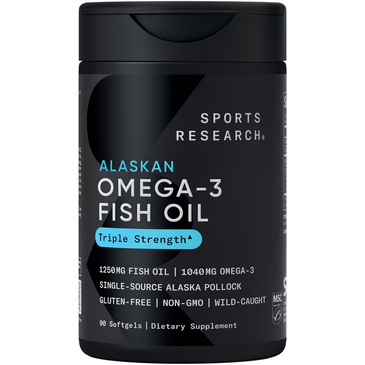 Sports Research Omega-3 1250 softgel bottle for daily omega-3 support.