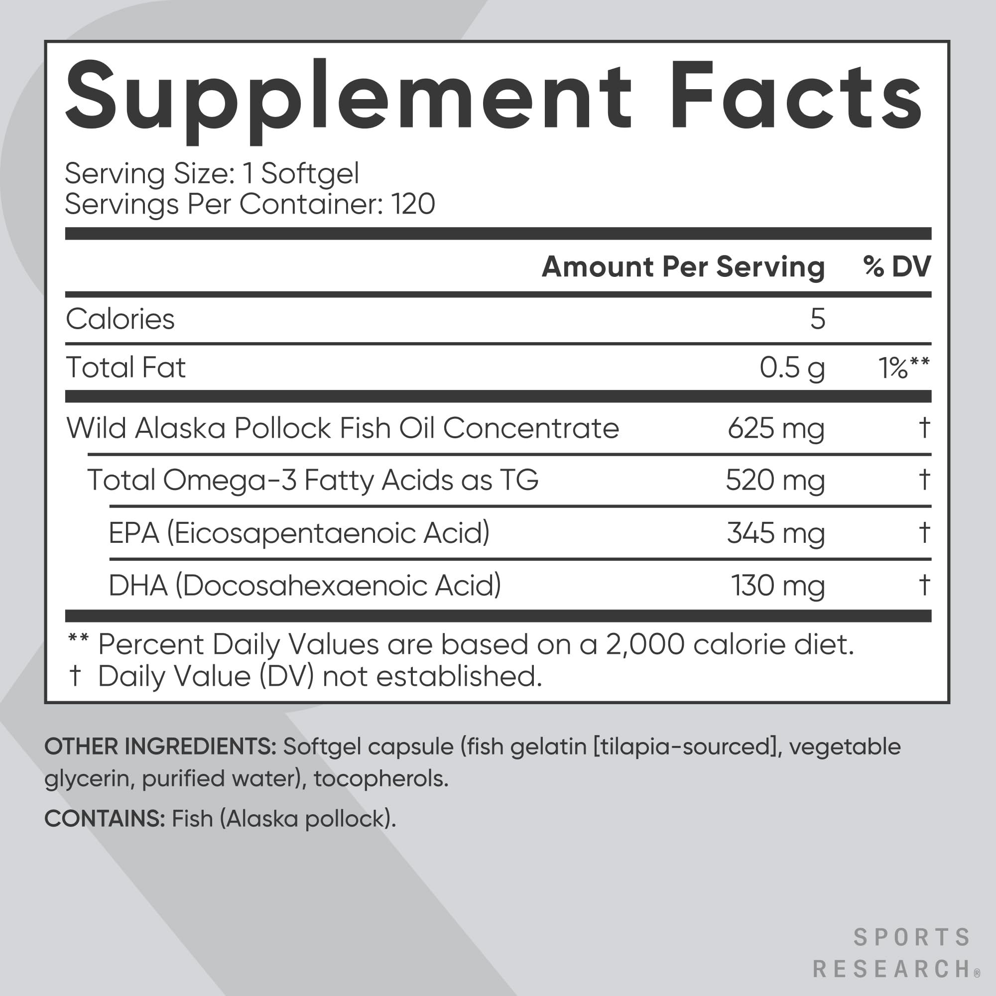 Sports Research Omega-3 Mini-Softgels nutrition facts panel for clarity