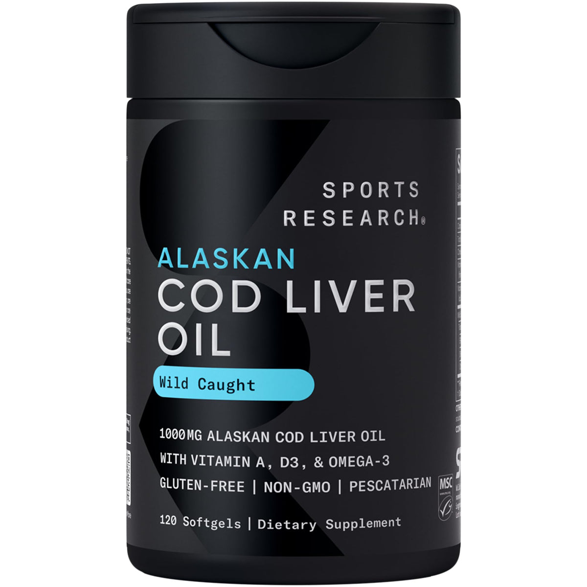 Sports Research Omega-3 cod liver oil bottle front showing clean labeling and quality
