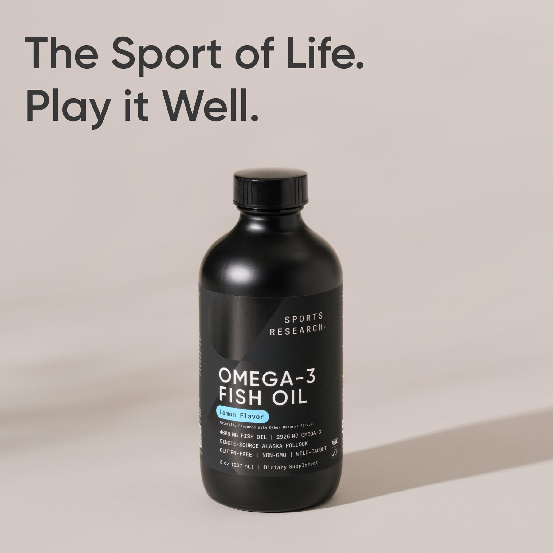 Sports Research Omega-3 glass bottle keeps freshness intact.