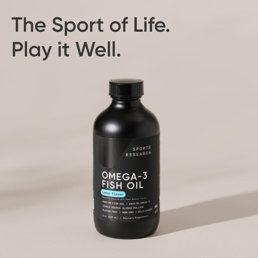 Sports Research Omega-3 glass bottle keeps freshness intact.