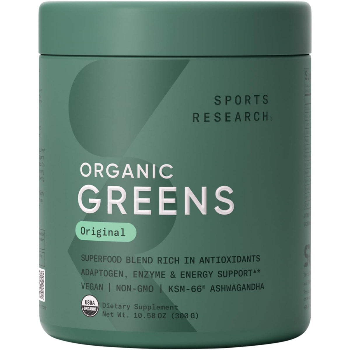 Sports Research Organic Greens Original tub shown for daily wellness