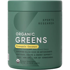 Sports Research Organic Greens pineapple coconut tub highlights tropical flavor for daily energy