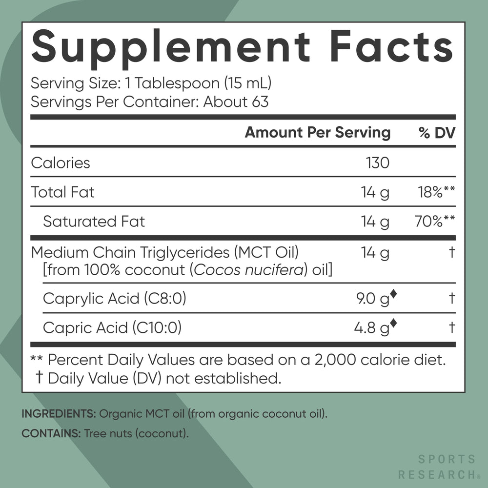 Sports Research Organic MCT Oil pour in tea for a clean, light boost.