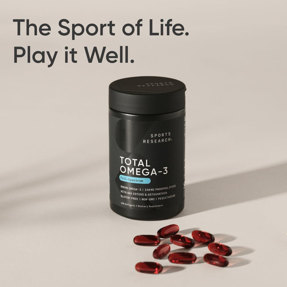 Sports Research pescatarian-friendly softgel packaging for convenient daily use.