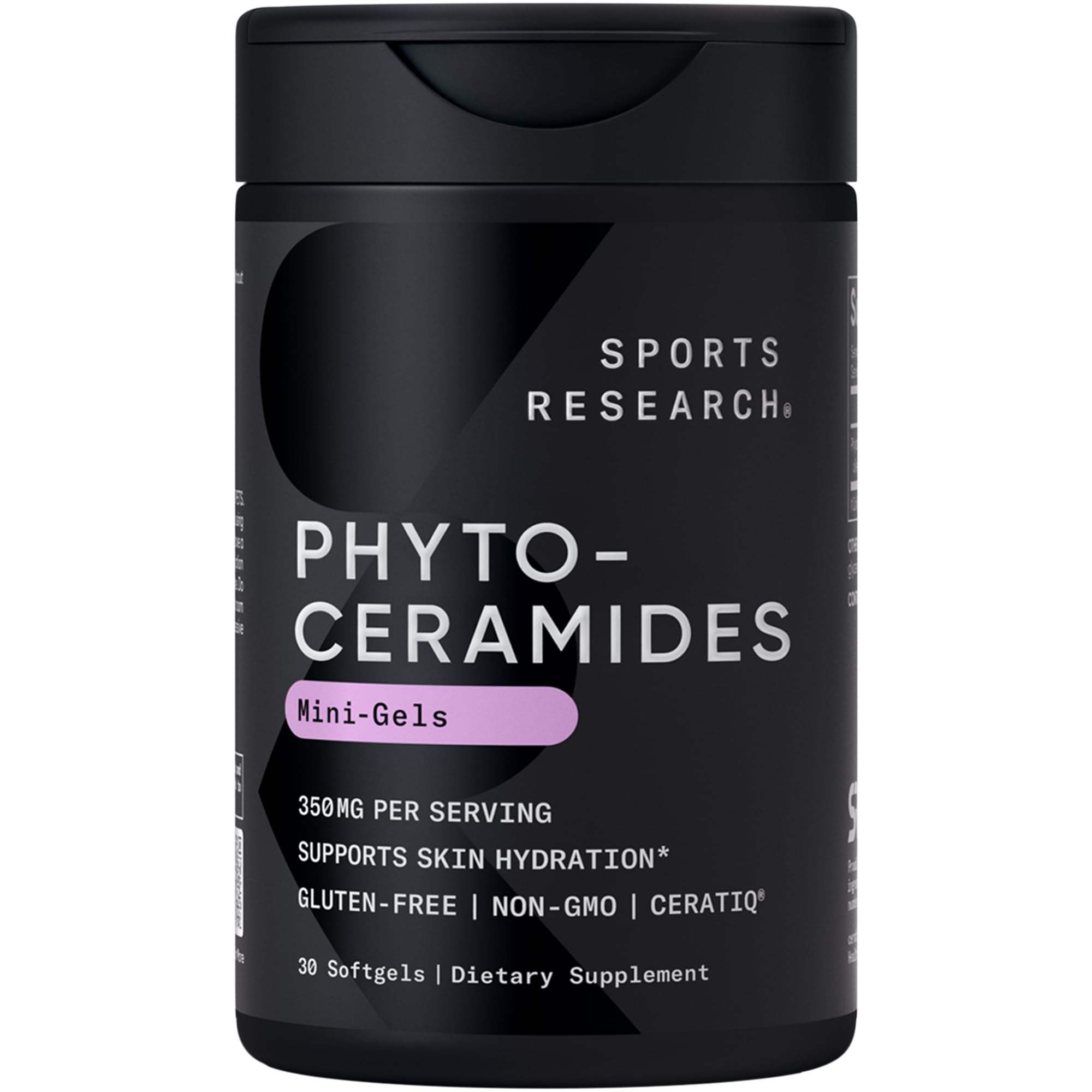 Sports Research Phytoceramides bottle shows a hydrated skin focus and daily use