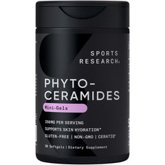 Sports Research Phytoceramides bottle shows a hydrated skin focus and daily use