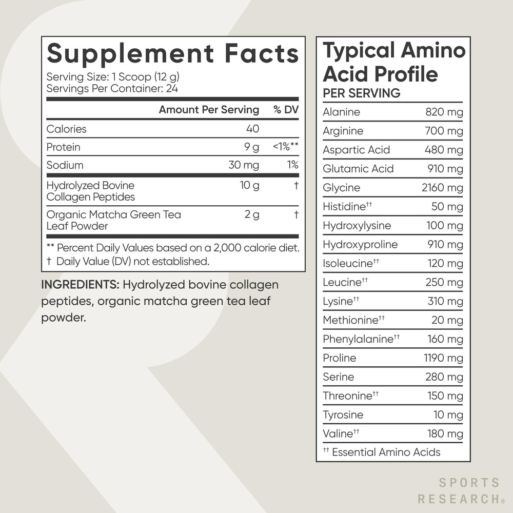 Sports Research premium collagen-matcha packaging—quality you can see.