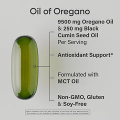 Sports Research softgels showing oregano and black cumin seed oil formula for routine use
