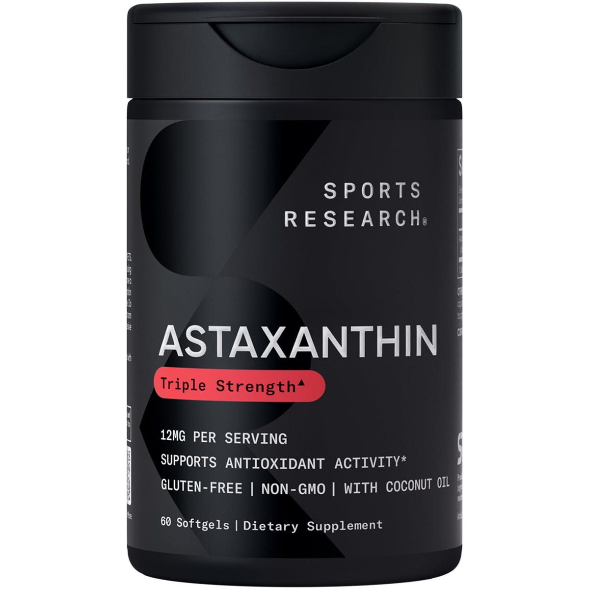 Sports Research Triple Strength Astaxanthin 12mg bottle highlighting premium antioxidant support