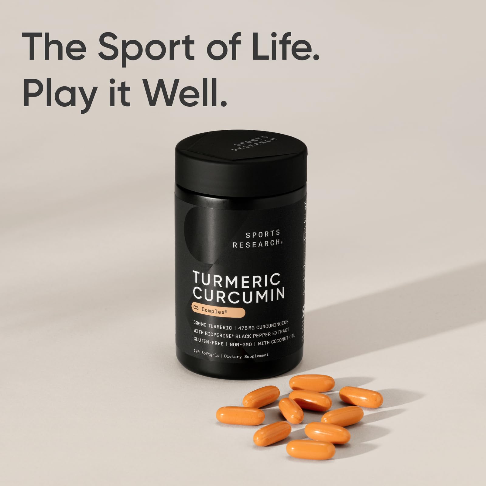 Sports Research Turmeric Curcumin bottle on shelf ready for wellness routine.