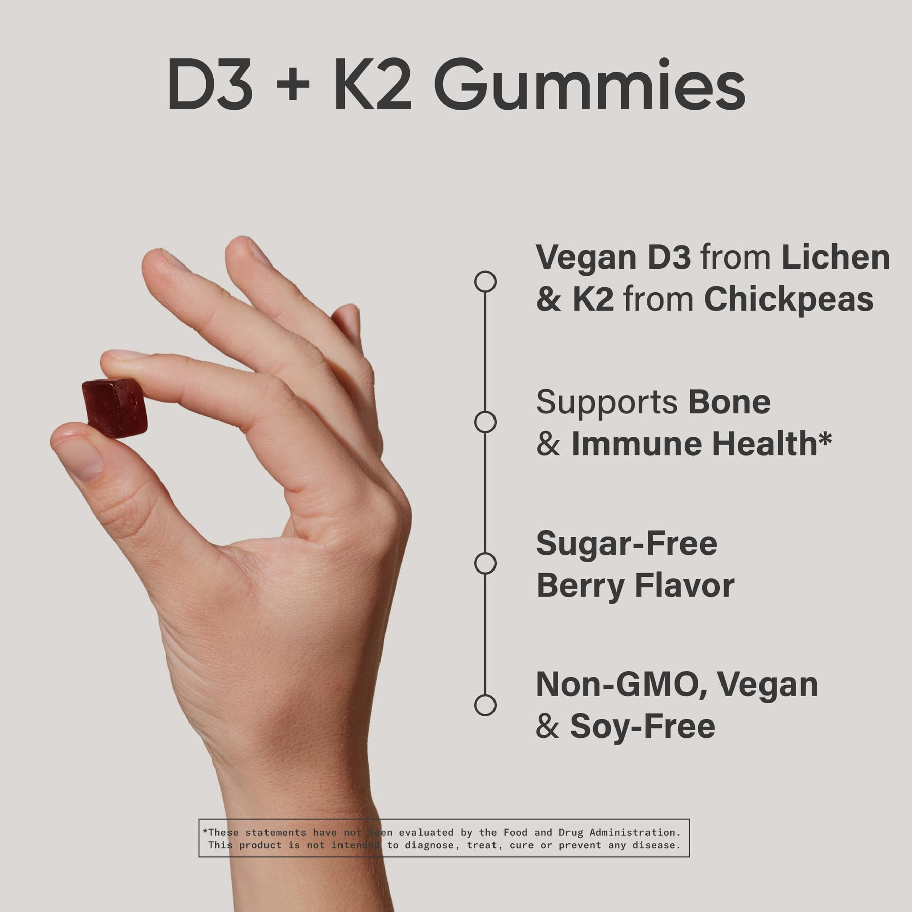 Sports Research vegan D3 K2 gummy bottle side showing daily use.