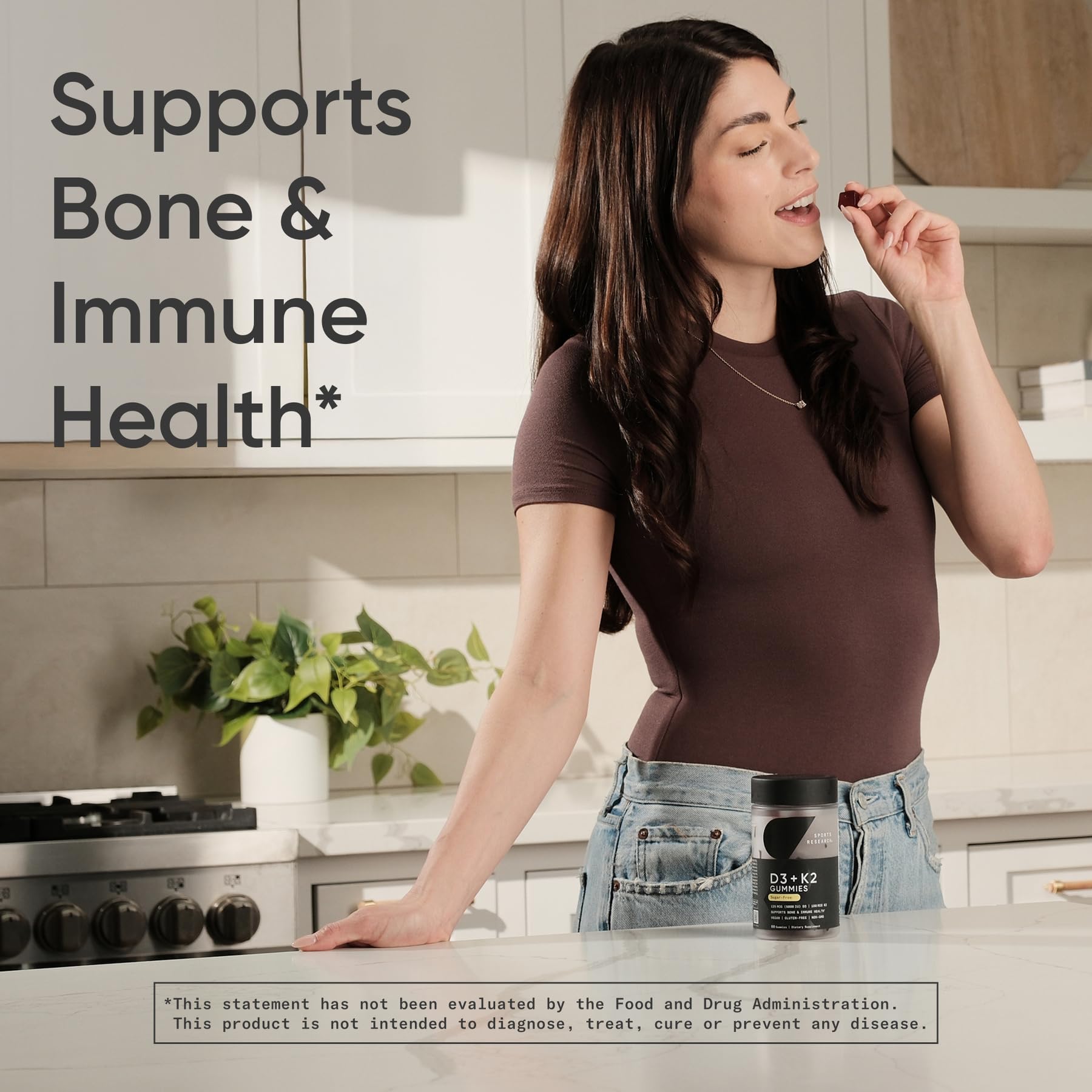 Sports Research vegan D3 K2 gummy daily use scene.