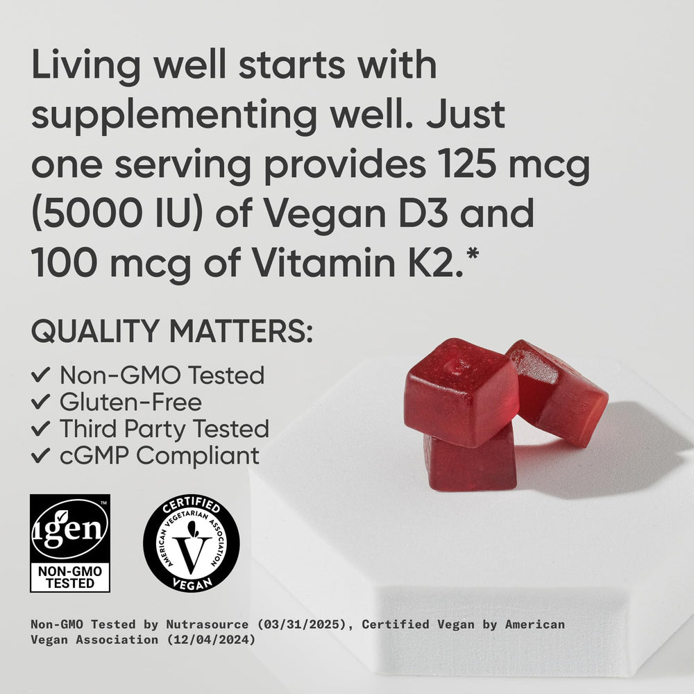 Sports Research vegan D3 K2 gummy pack shot 60 gummies.