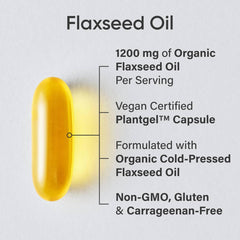 Sports Research vegan flaxseed oil softgels in a 180-count bottle.