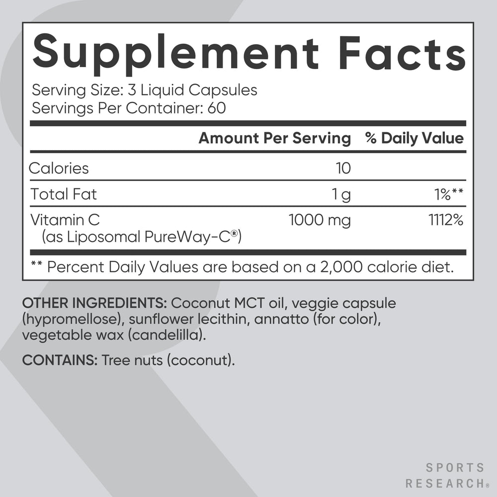 Sports Research vegan non-GMO gluten-free label on Vitamin C product packaging