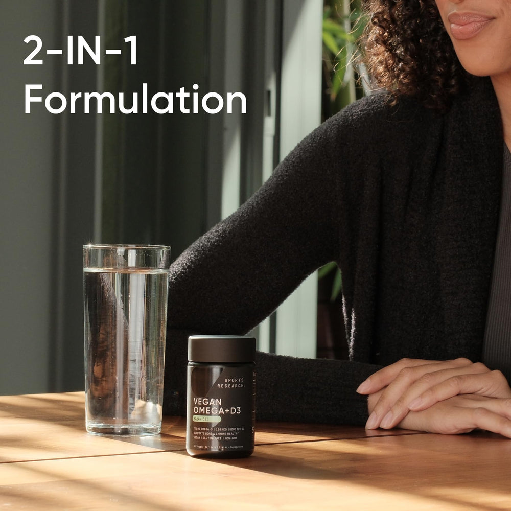 Sports Research algae-based omega-3 D3 capsules in a bottle option.