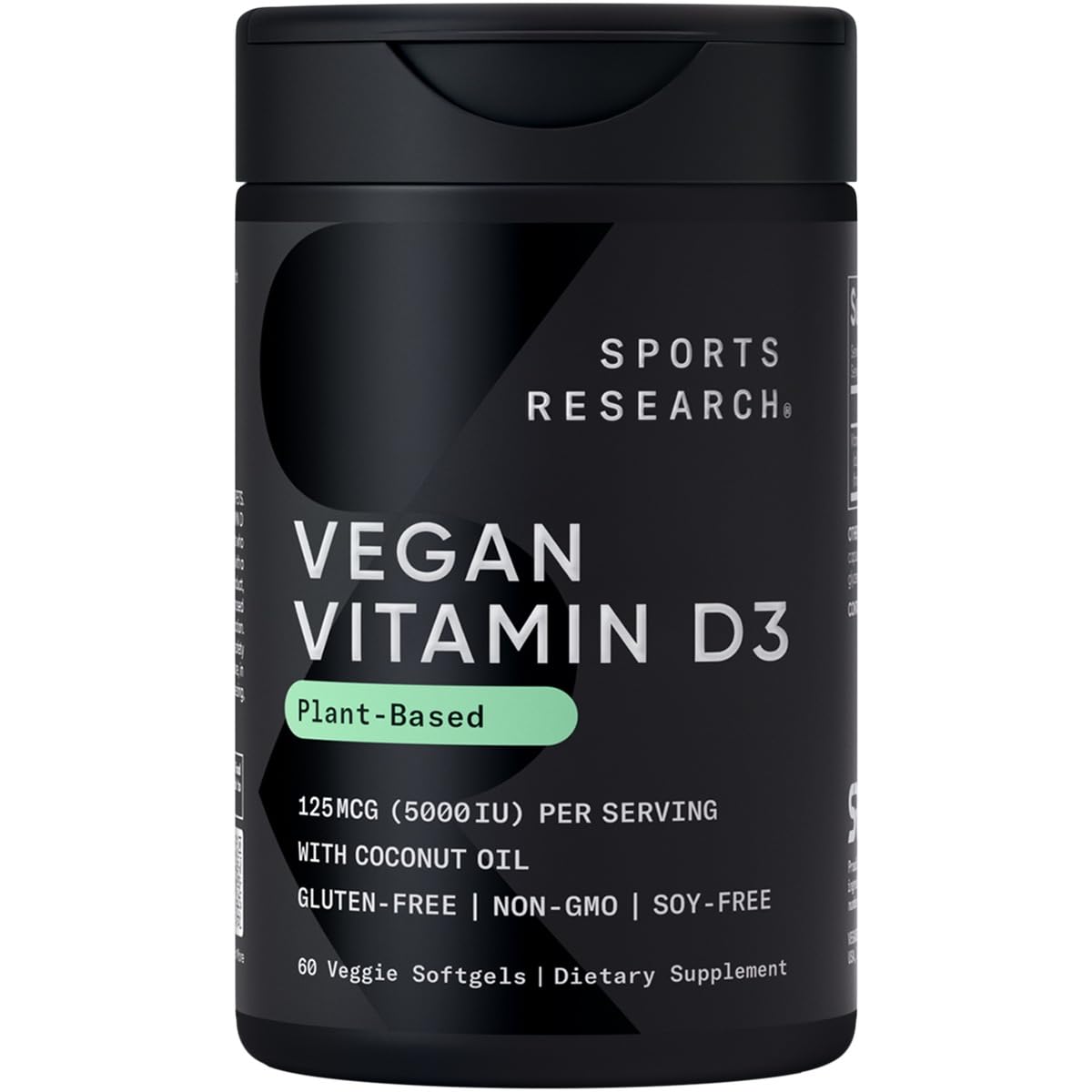 Sports Research Vegan Vitamin D3 5000iu bottle shown for easy daily use and general wellness