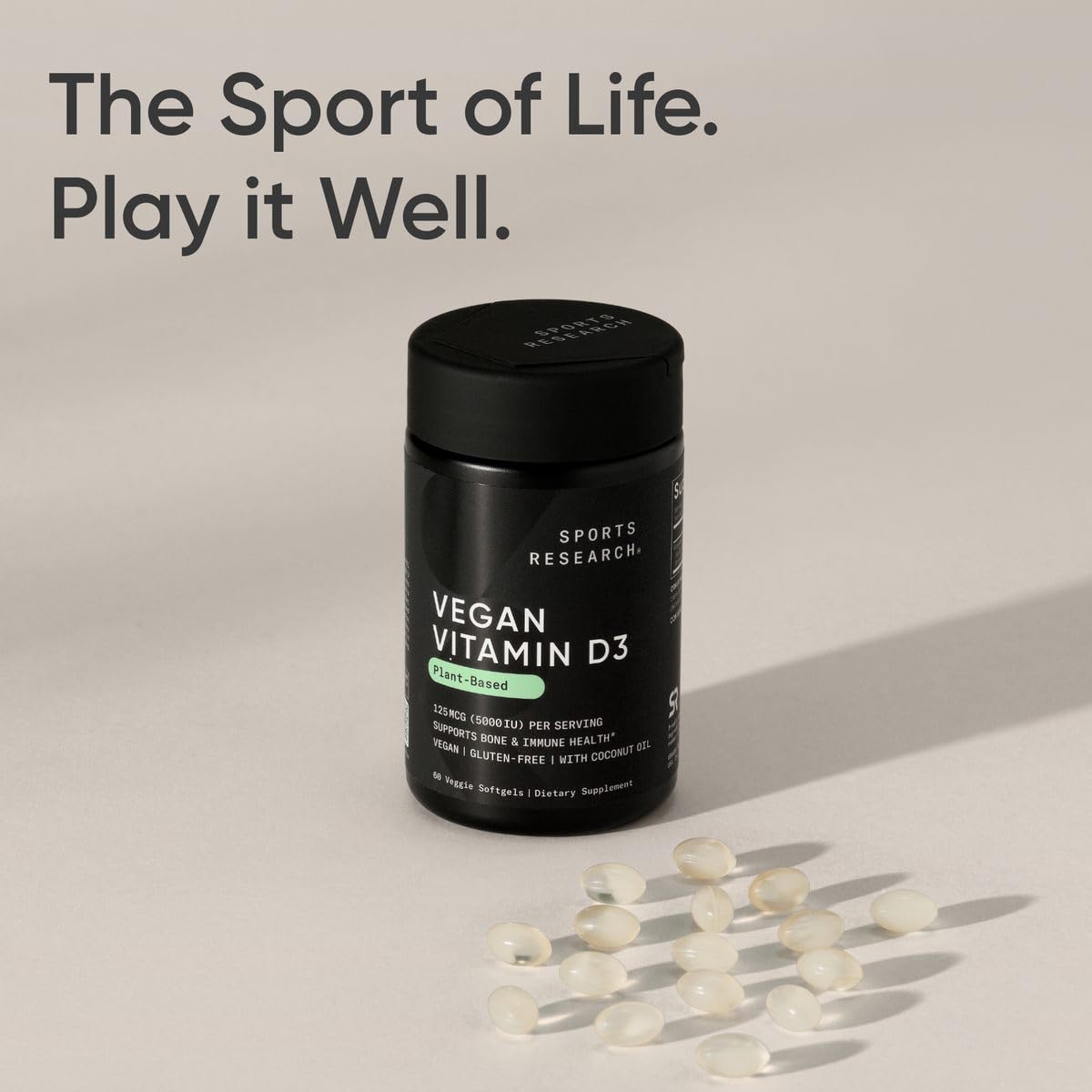 Carrageenan-free label on Sports Research Vitamin D3 packaging