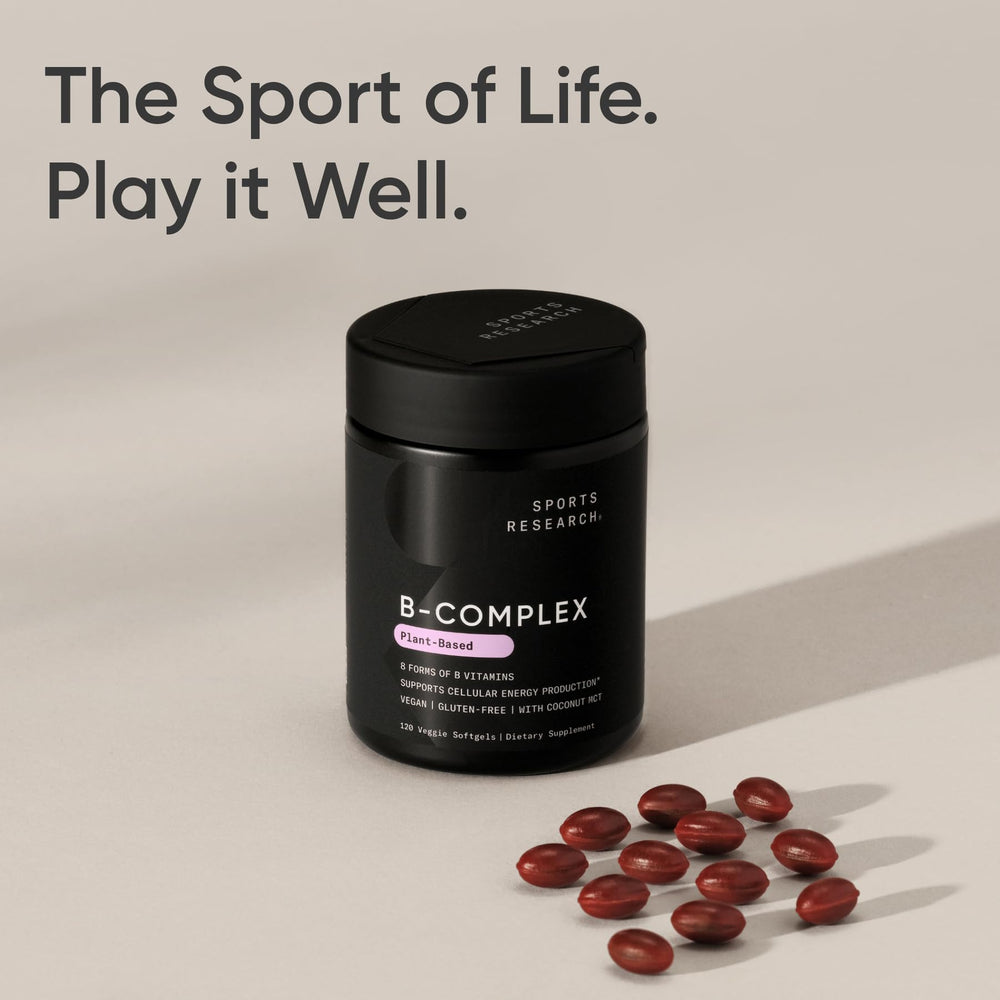 Sports Research Vitamin B-Complex bottle on shelf; ideal for daily use.