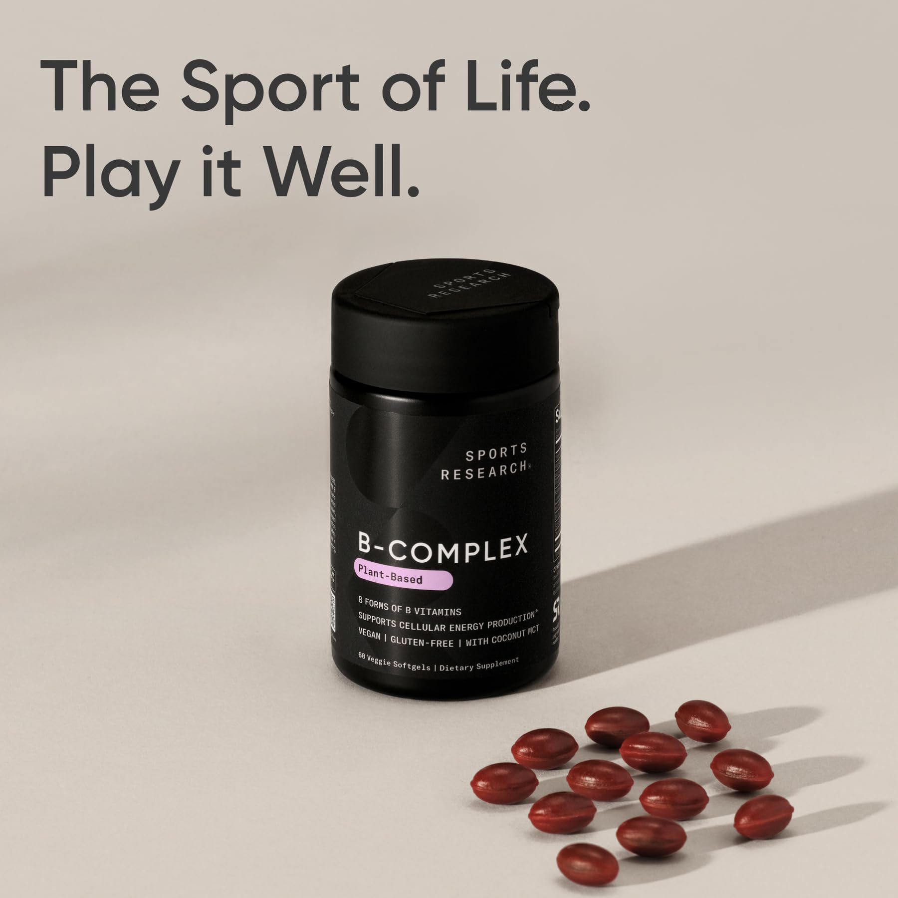 ScentCert freshness label on Sports Research Vitamin B-Complex bottle