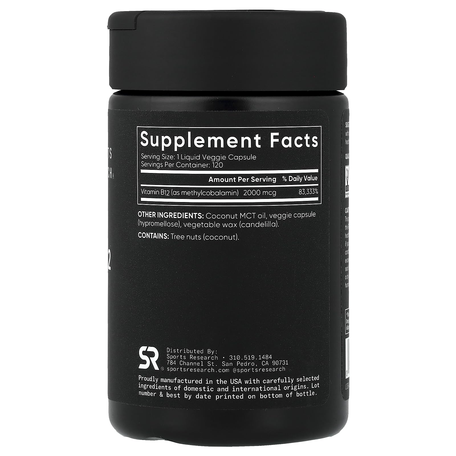 Sports Research Vitamin B12 capsules shown for vegan, gluten-free energy support