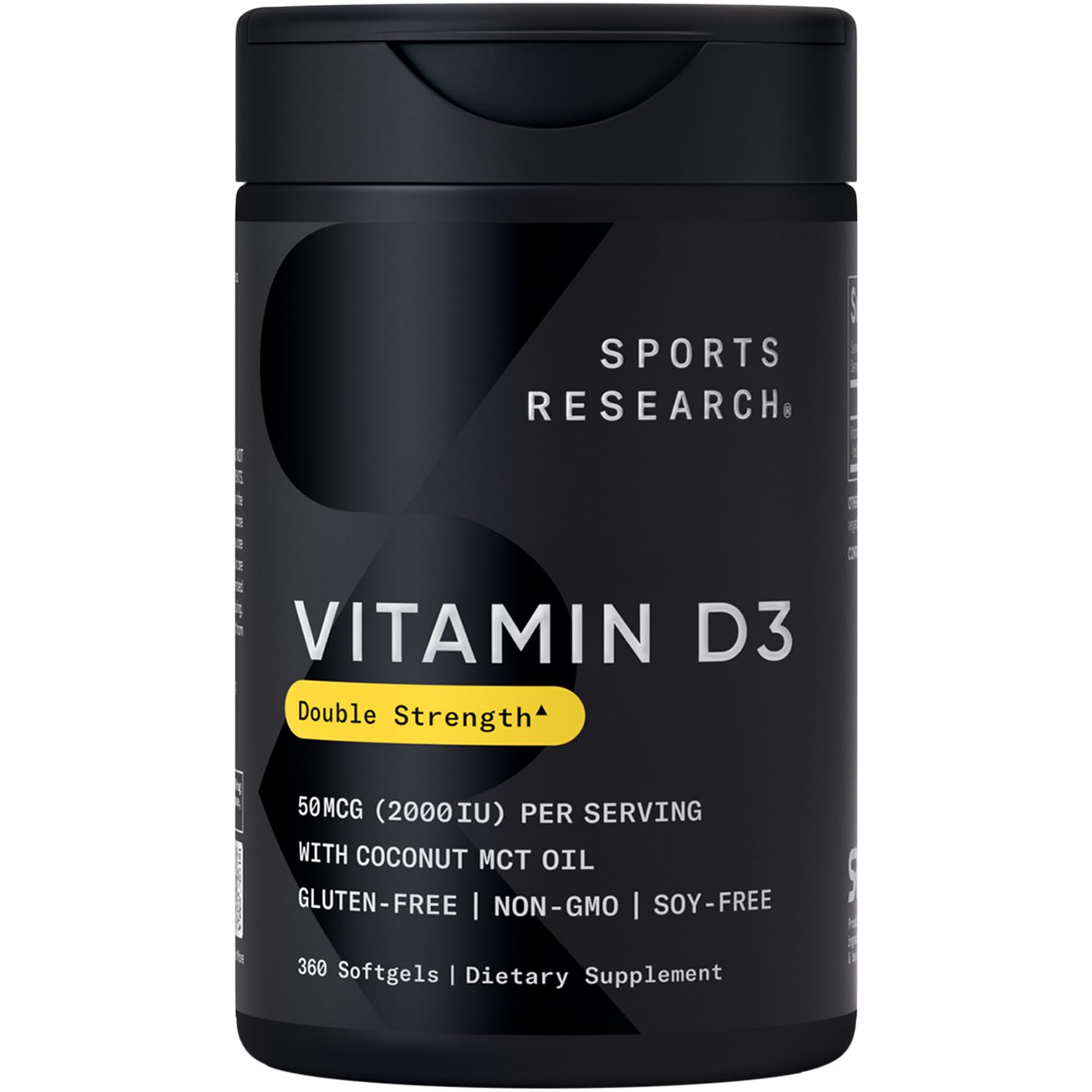 Sports Research Vitamin D3 bottle with mini softgels for easy daily use.