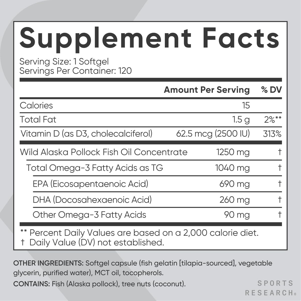 Sports Research Vitamin D3 2500iu bottle label signaling potent daily immune wellness support.