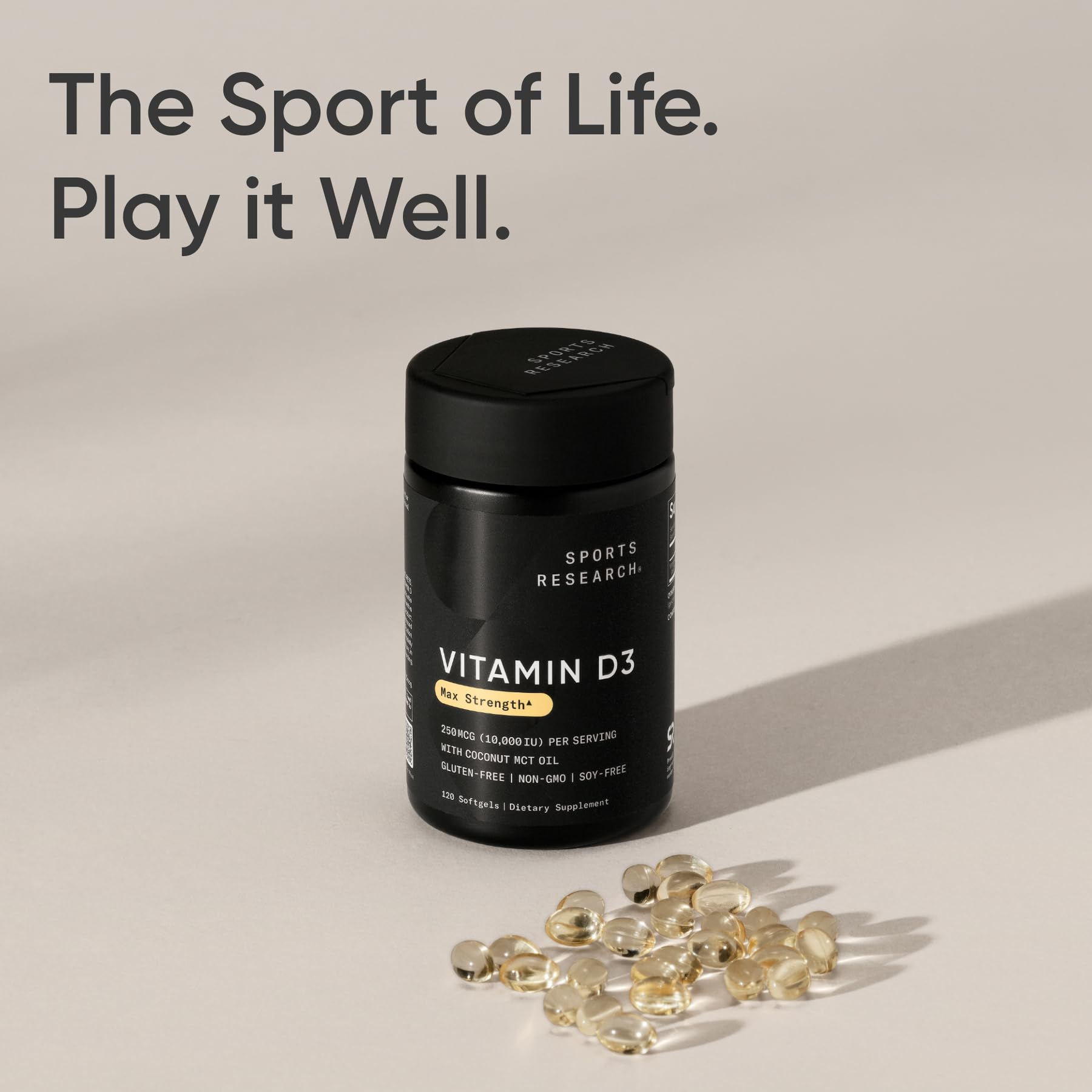 Sports Research Vitamin D3 bottle on a desk for daily use