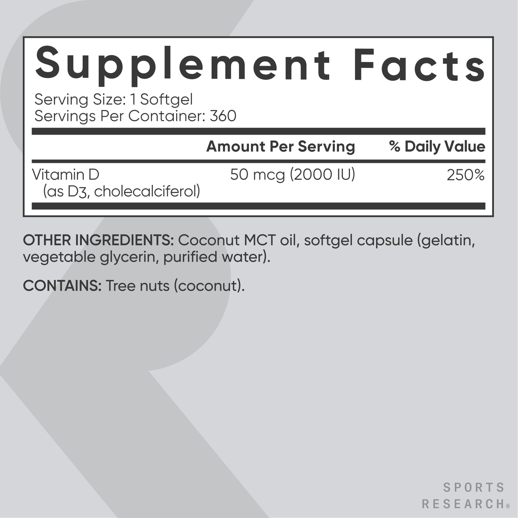 Sports Research Vitamin D3 bottle pictured on kitchen counter.