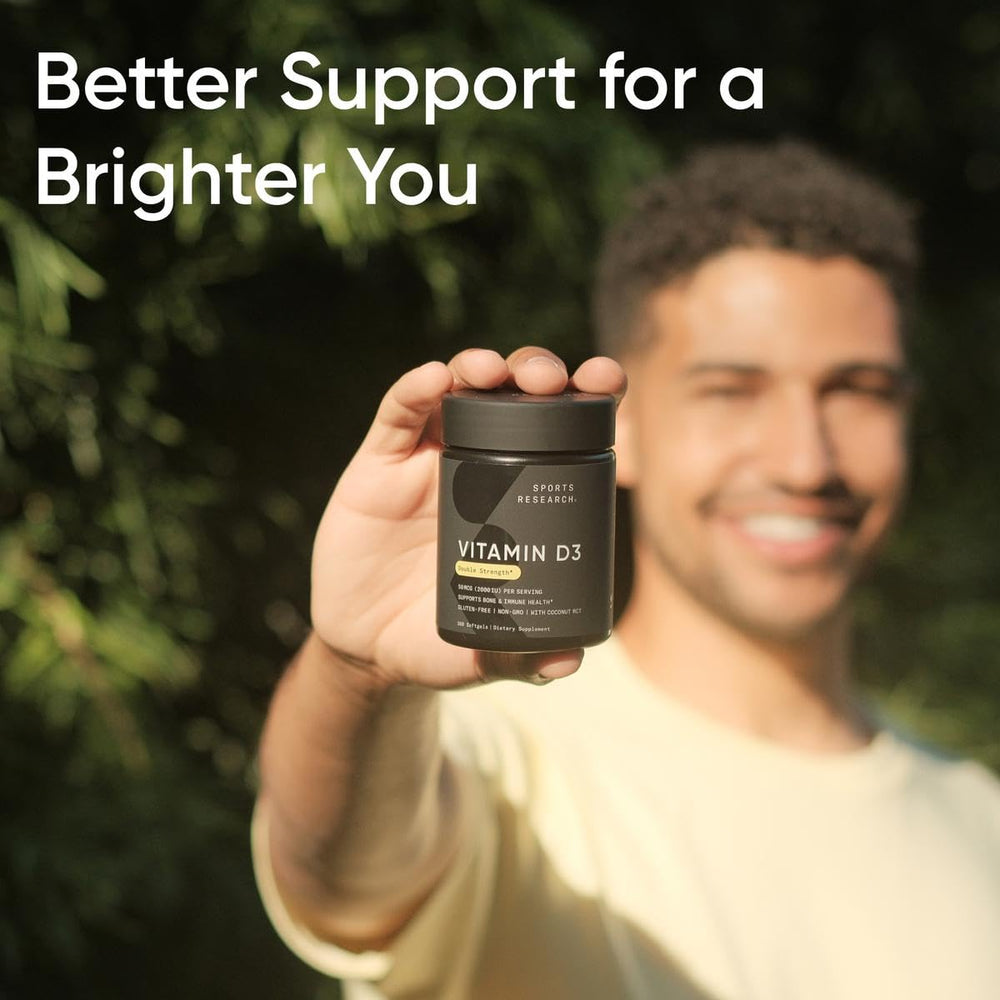 Sports Research Vitamin D3 bottle with IGEN Non-GMO testing seal.