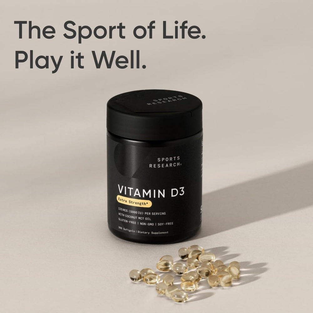 Sports Research Vitamin D3 bottle labeled Made in USA for quality manufacturing.