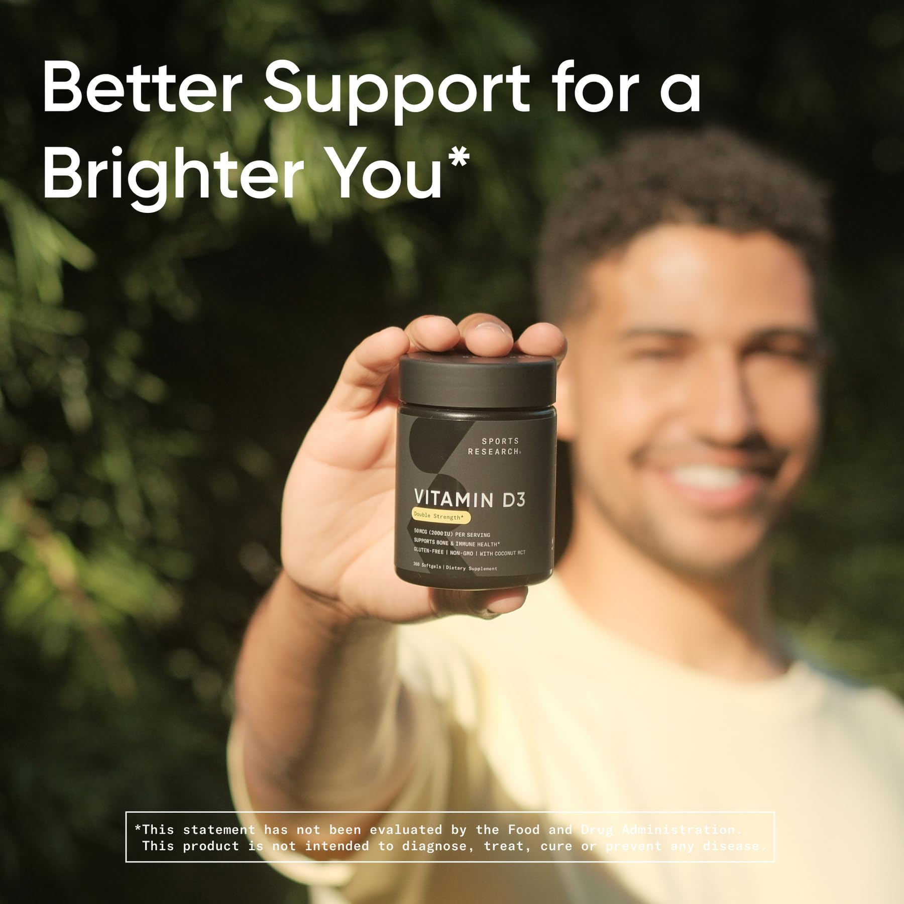 Sports Research Vitamin D3 soy-free formula shown on bottle.