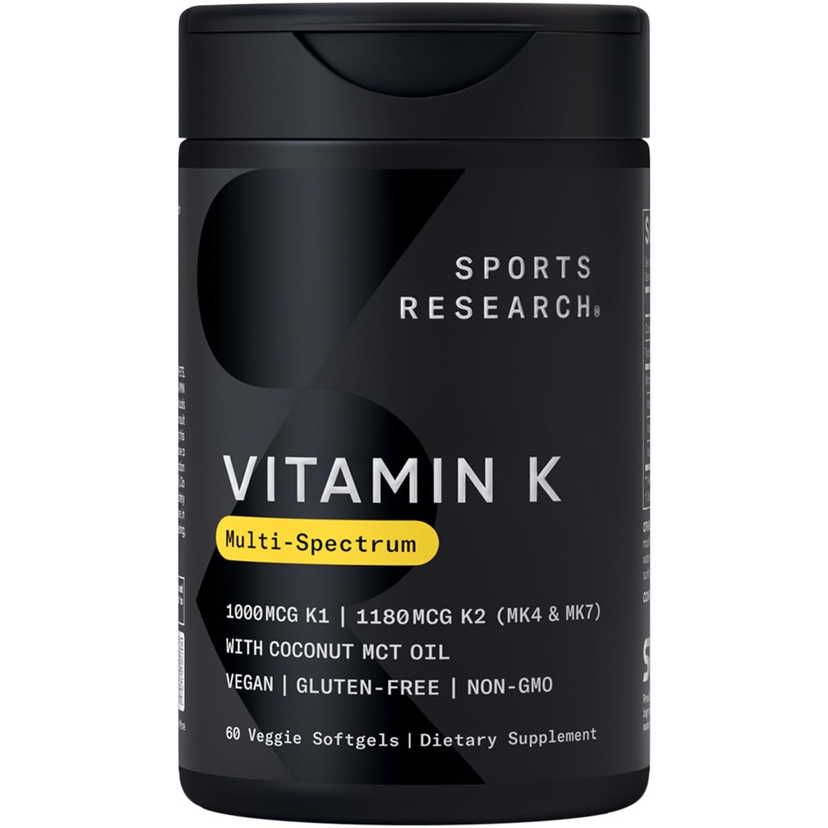 Sports Research Vitamin K Multi-Spectrum bottle shows triple K types for potential bone support