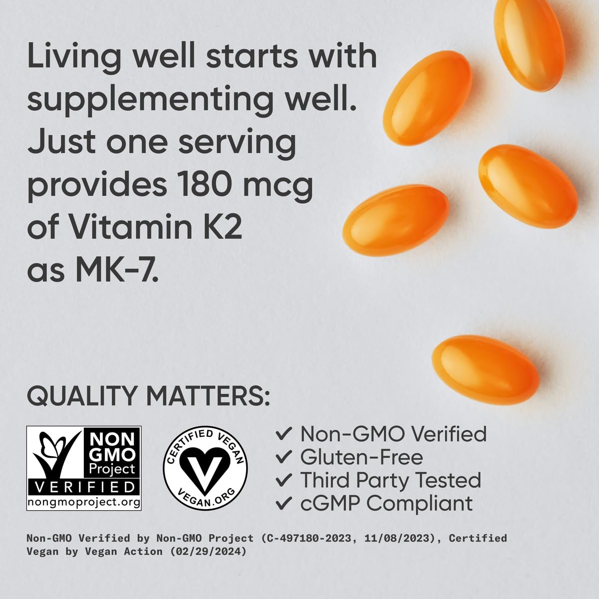 Sports Research Vitamin K2 MK7 PlantGel capsule highlights clean, gluten-free formulation.