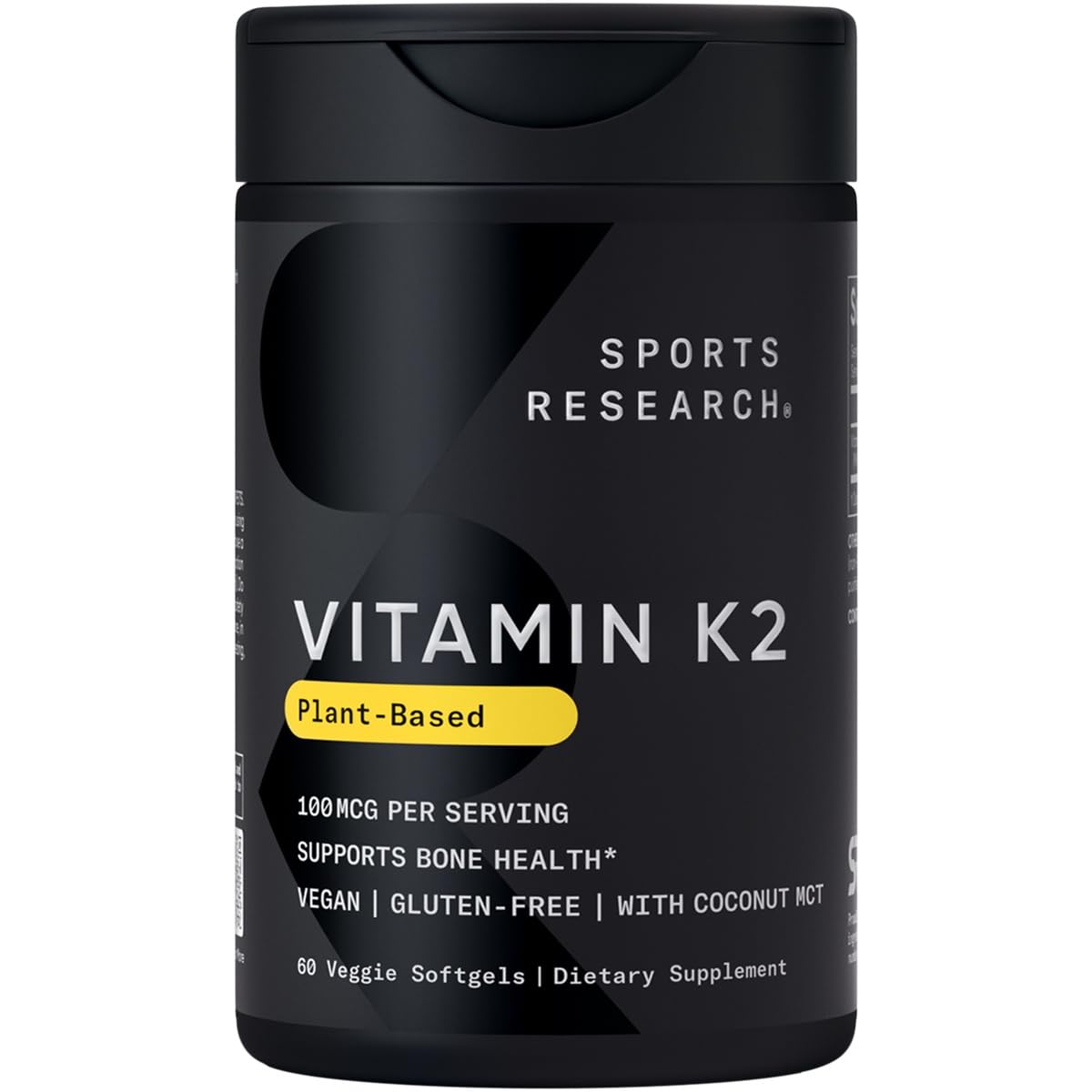Sports Research Vitamin K2 MK-7 bottle-front for bone support and daily use.