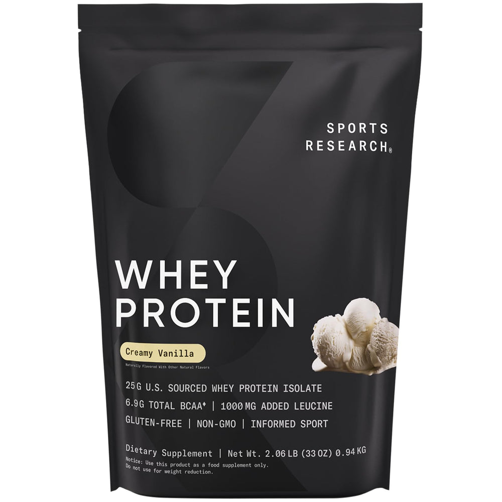 Sports Research Whey Protein Isolate bag front view for lean muscle support