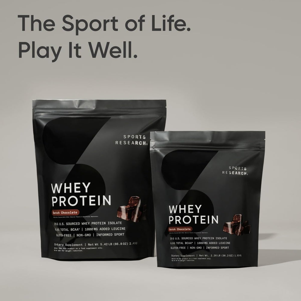 Sports Research Whey Protein Isolate nutrition label highlights non-GMO and gluten-free ingredients