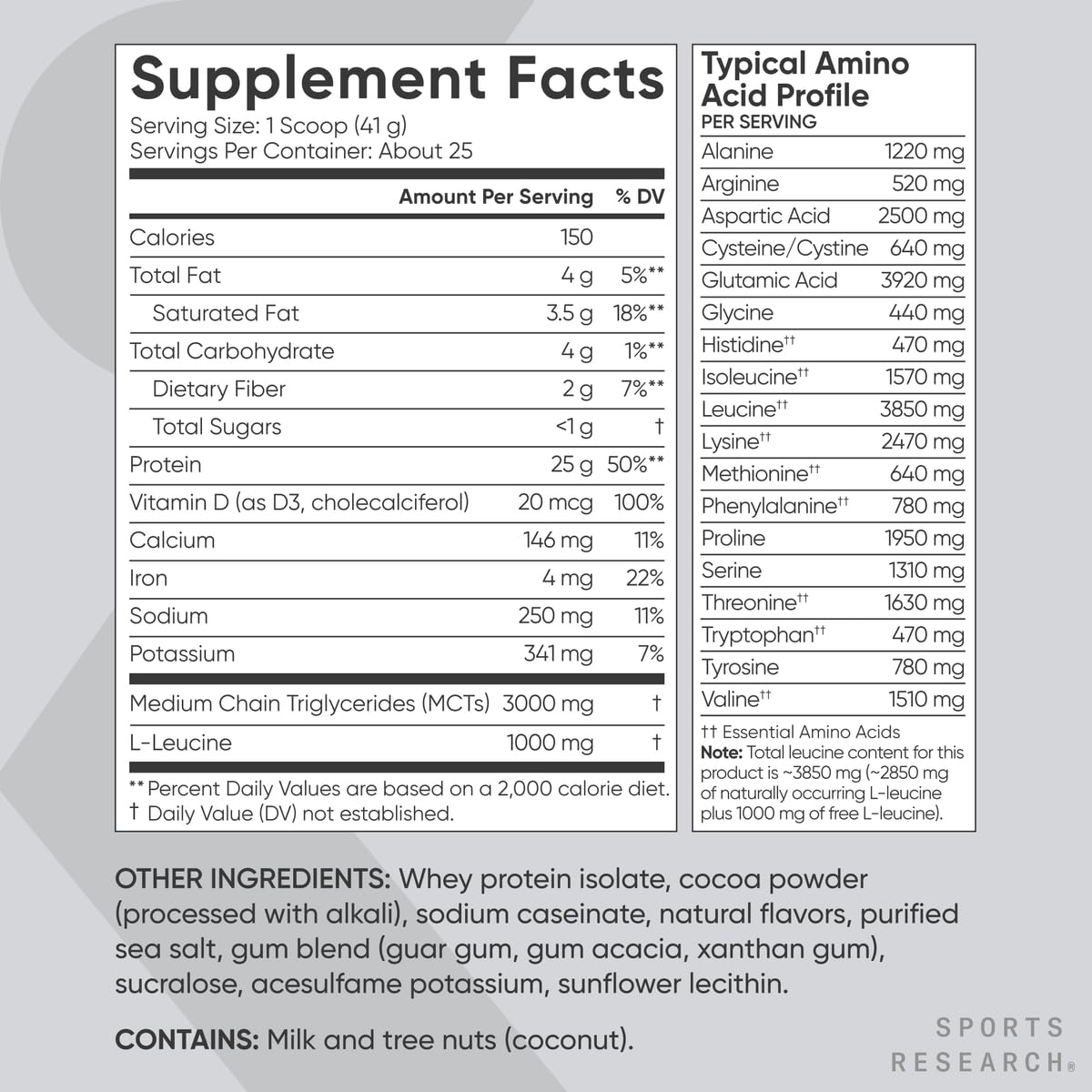 Sports Research Whey Protein Isolate packaging front signals value and quality