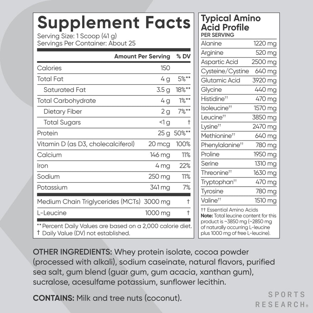 Sports Research Whey Protein Isolate packaging front signals value and quality