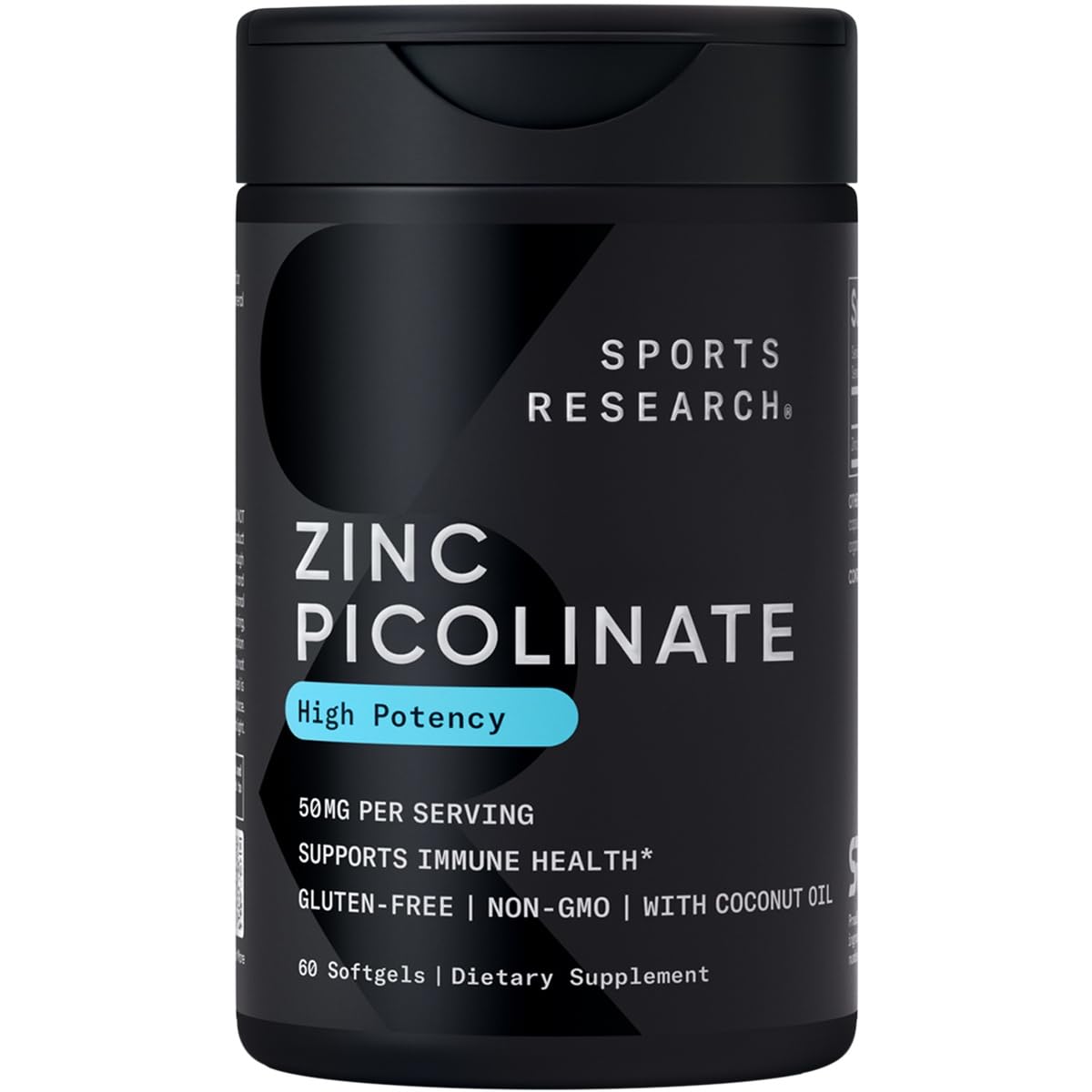Sports Research Zinc Picolinate 50 mg bottle for daily immune support.