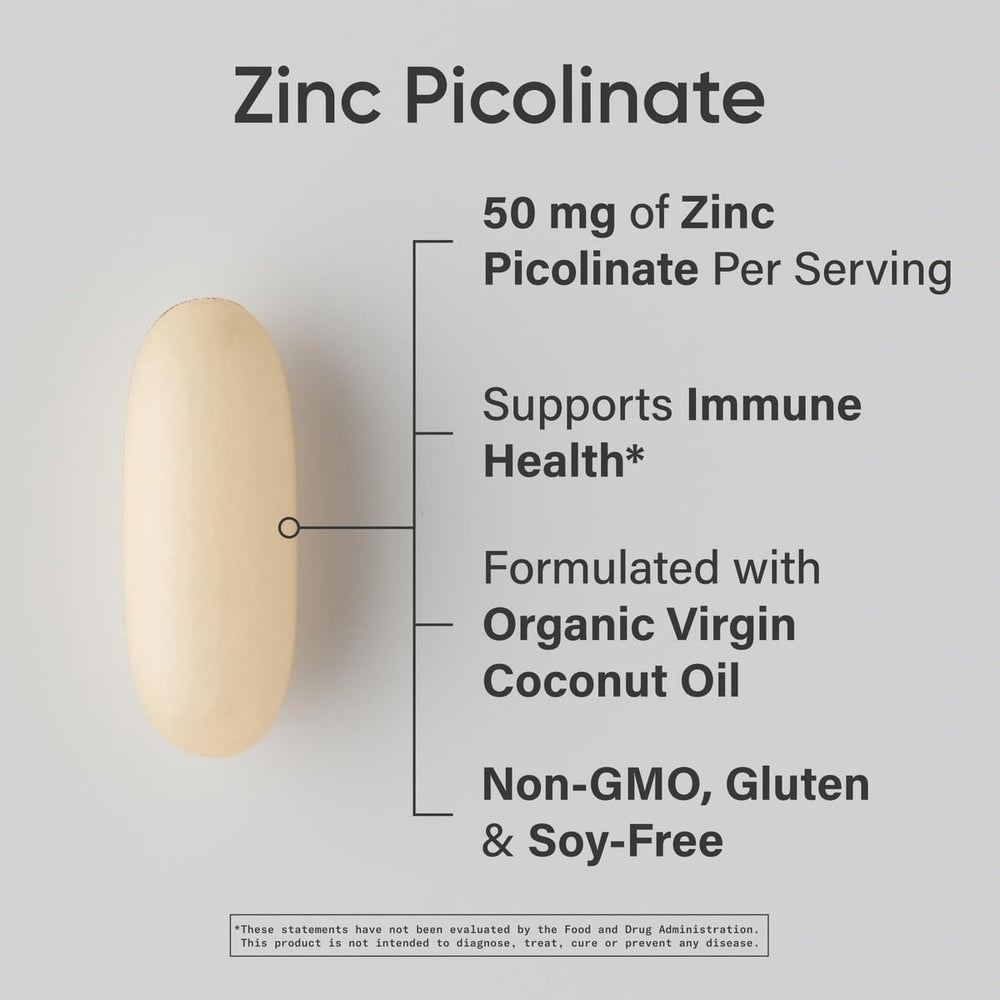 Sports Research Zinc Picolinate softgels in amber bottle for easy swallowing.