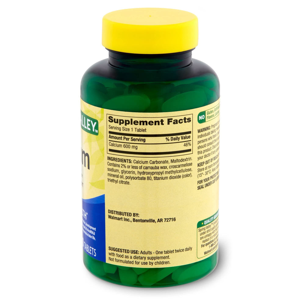 Spring Valley Calcium 600mg tablets close-up showing tablets