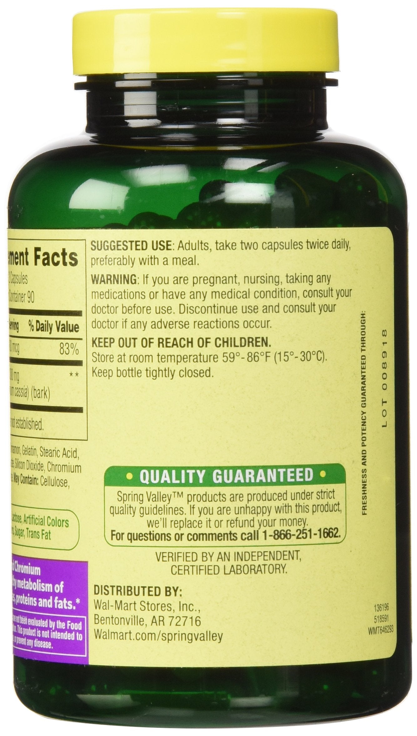 Spring Valley Cinnamon 500mg Plus Chromium capsules close-up highlighting daily routine use.
