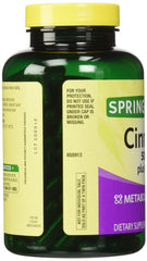 Spring Valley Cinnamon 500mg Plus Chromium label close-up detailing ingredients.