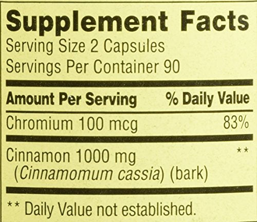 Spring Valley Cinnamon 500mg Plus Chromium packaging display shows twin-pack value.